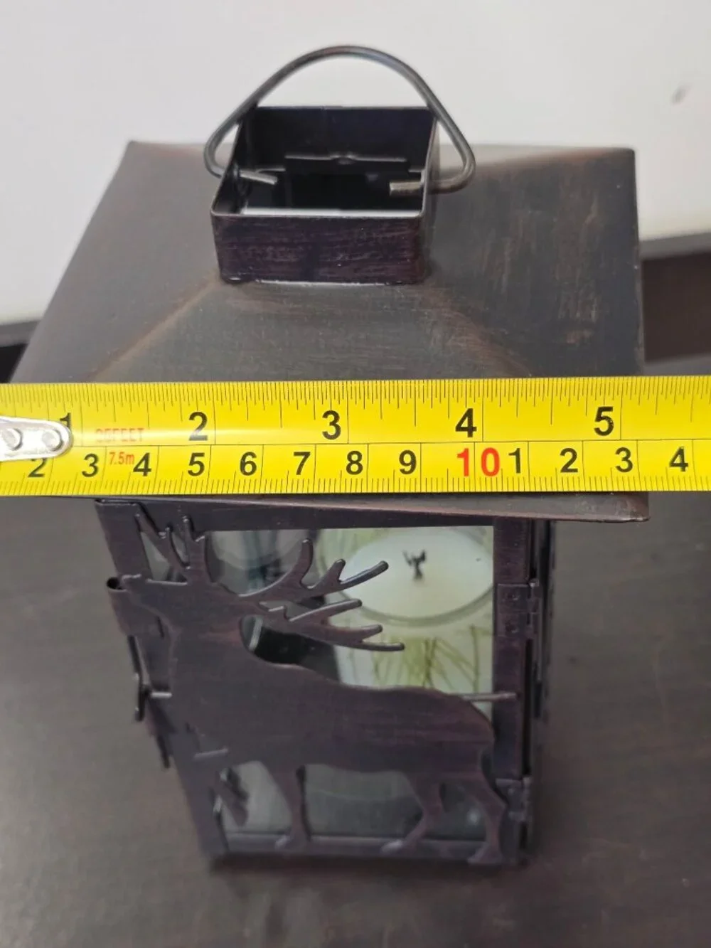 Rustic Metal Deer Moose Lantern Candle Holder Glass Doors Cabin Decor Wildlife - Picture 5 of 6